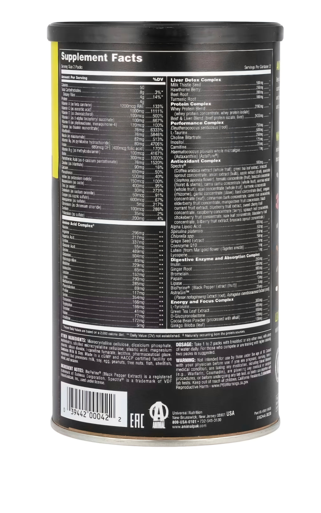 UNIVERSAL ANIMAL PAK C/44 PACKS 8 PILLS